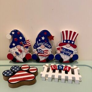 Super Cute Patriotic Gnome Decor Set- 5 Items- NWT